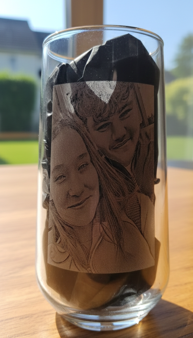 Personalised Photo Engraved Glass Tumbler — Custom Portrait Gift Anyone