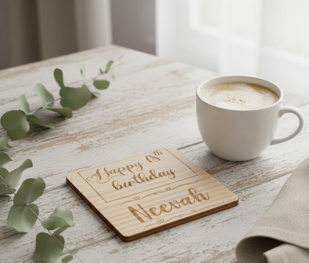 Personalized Birthday Wooden Coaster - Custom Engraved Gift