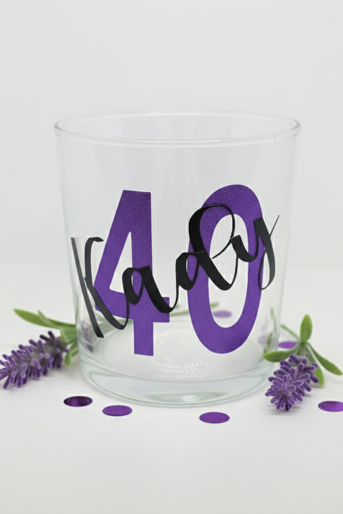 Personalised Name and Age Tumbler, 340ml Vinyled Glass with Giftbox and Ribbon