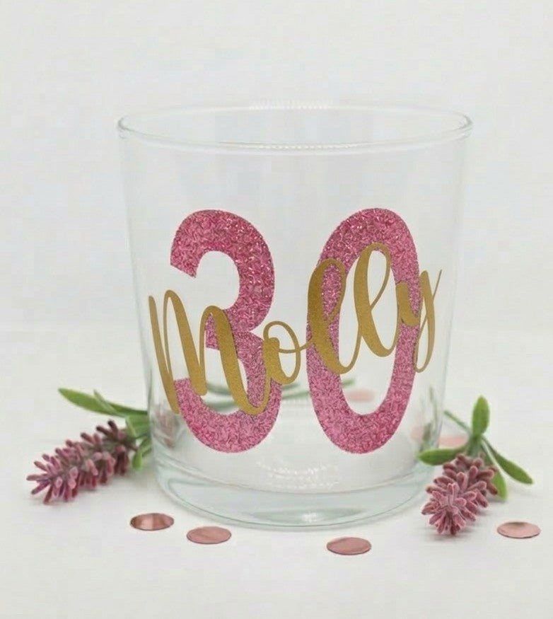 Personalised Name and Age Tumbler, 340ml Vinyled Glass with Giftbox and Ribbon