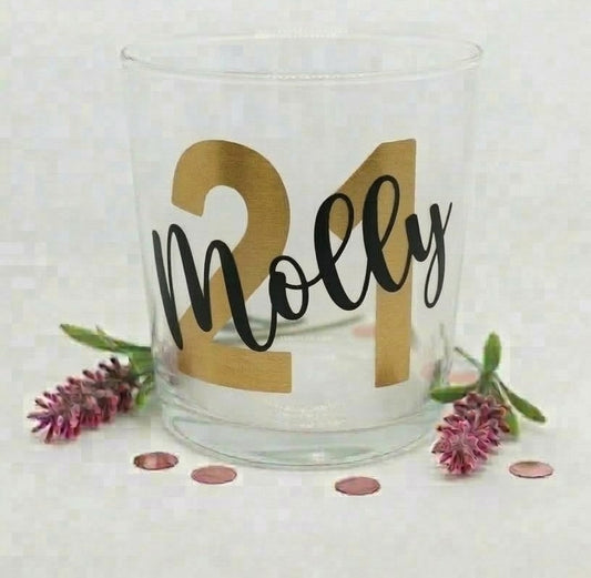 Personalised Name and Age Tumbler, 340ml Vinyled Glass with Giftbox and Ribbon