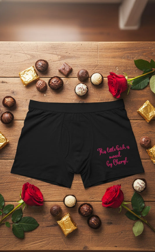 Personalised mens black boxers with funny vinyl slogan, personalised with any name