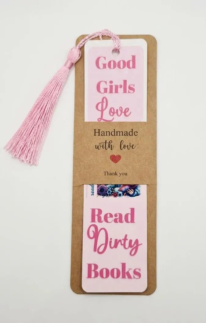 PET plastic bookmark with bold typography and pink thread tassel for book lovers