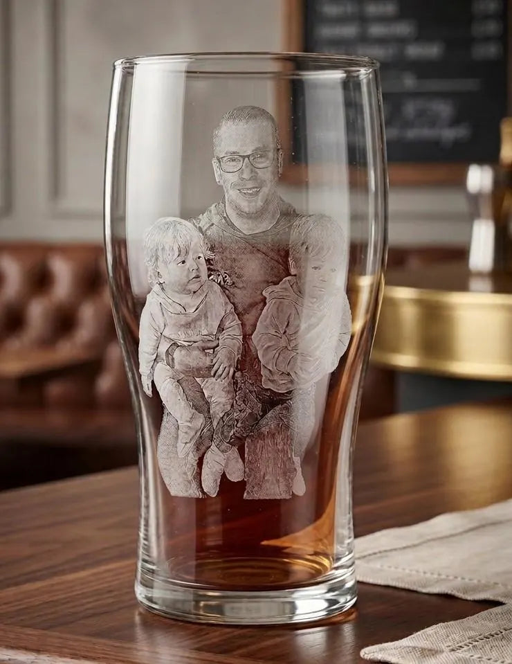 Personalized Photo Pint Glass | Any Occasion Beer Glass Engraved | Double Sided Gift