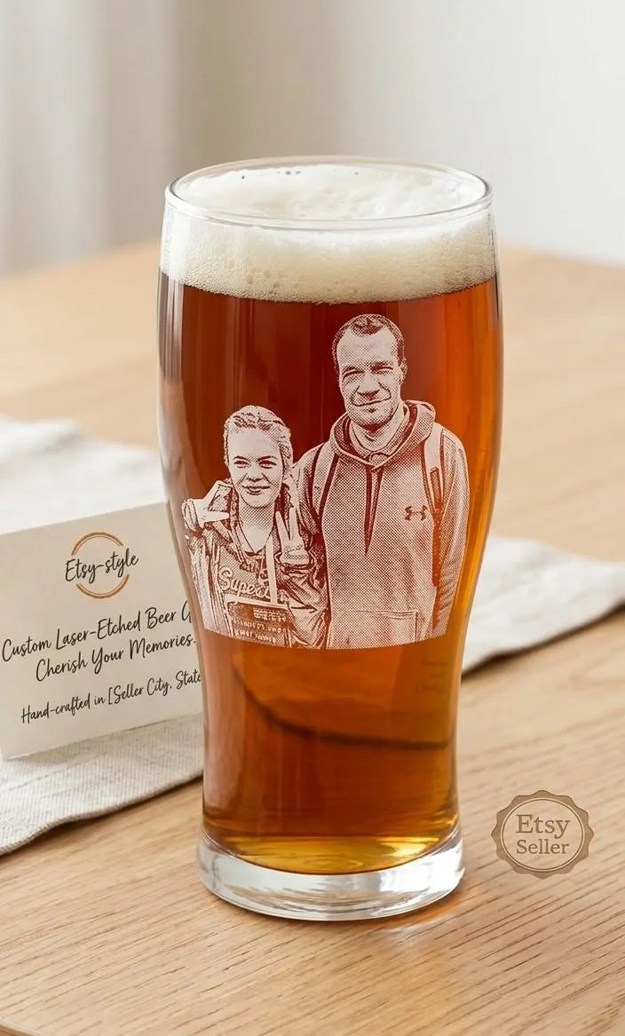 Personalized Photo Pint Glass | Any Occasion Beer Glass Engraved | Double Sided Gift