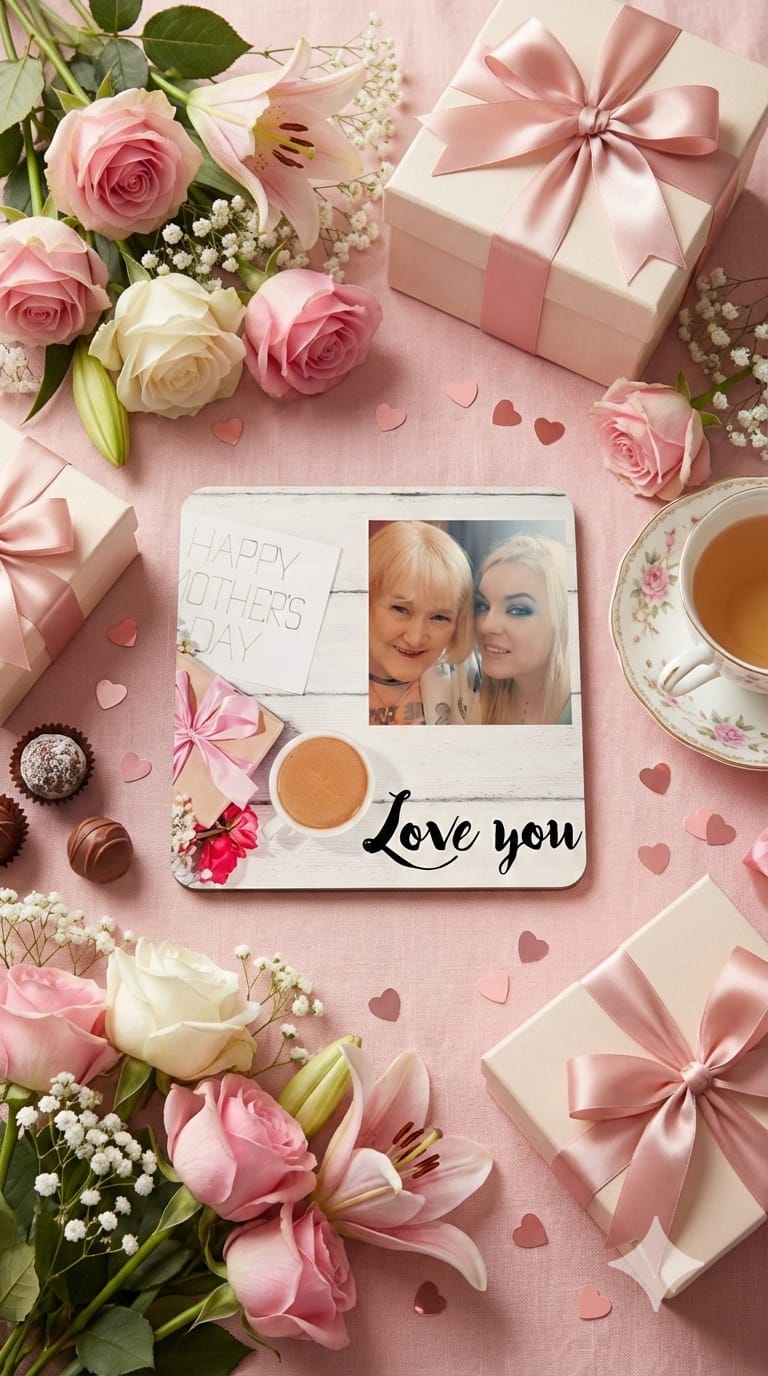 Mothers day personalised photo coaster.