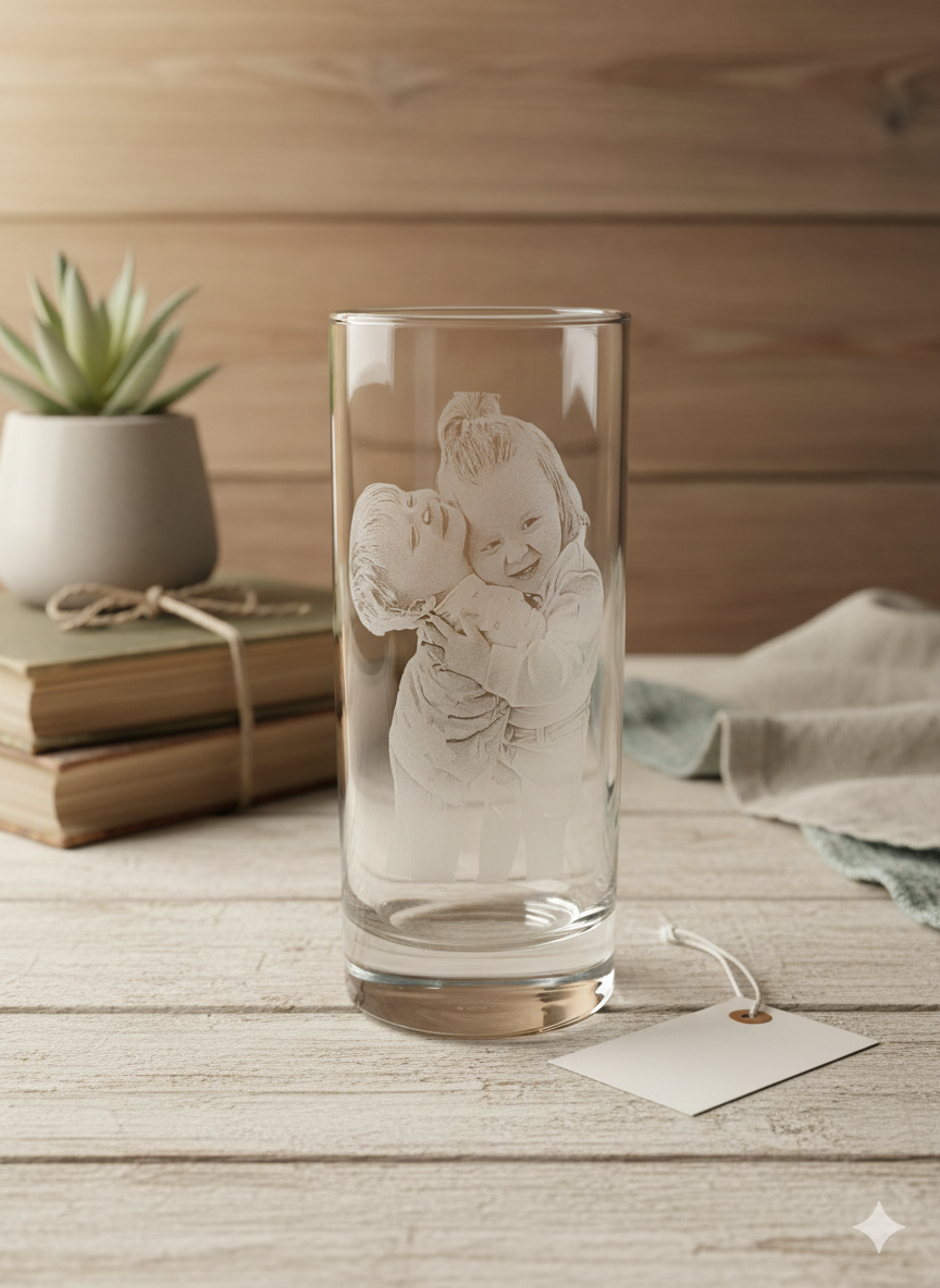 Personalized Photo Engraved Glass Tumbler – Custom Portrait Keepsake Gift