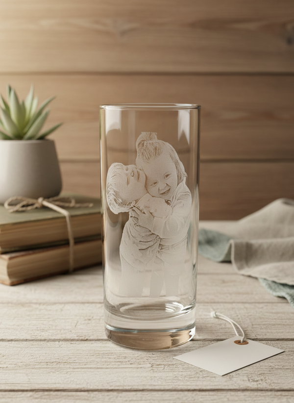 Personalised Photo Engraved Glass Tumbler — Custom Portrait Gift Anyone