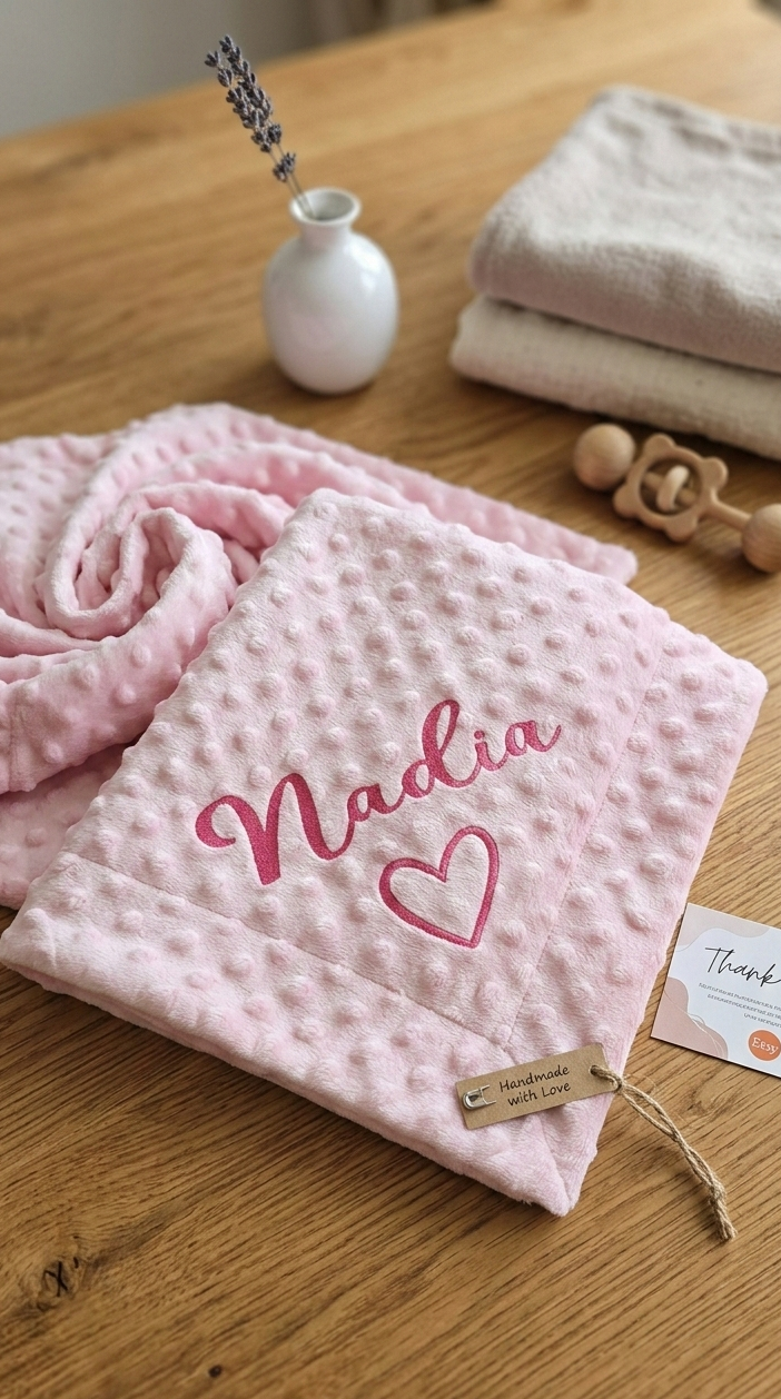 Personalised Baby Blanket — Custom Name Minky Dot Plush — New Baby Gift