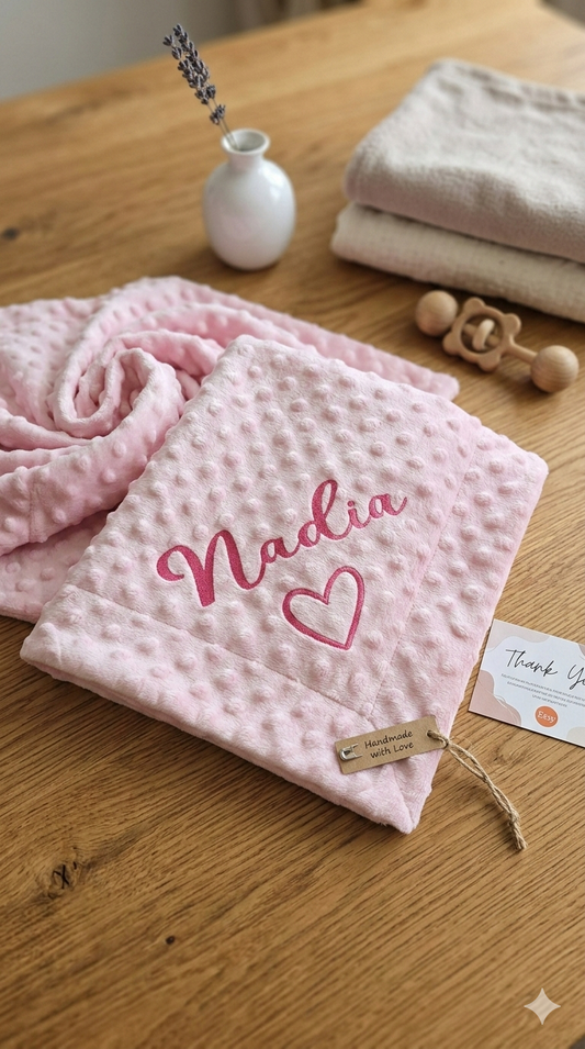 Personalized Minky Dot Baby Blanket, Custom Name, Plush Sensory Blanket