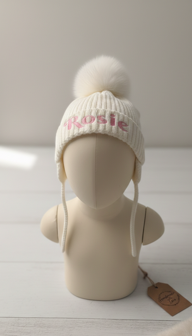 Personalized Baby Pom Pom Hat, Custom Name Beanie, Newborn Gift