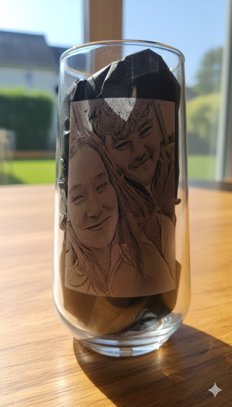 Personalized Photo Engraved Glass Tumbler – Custom Portrait Keepsake Gift