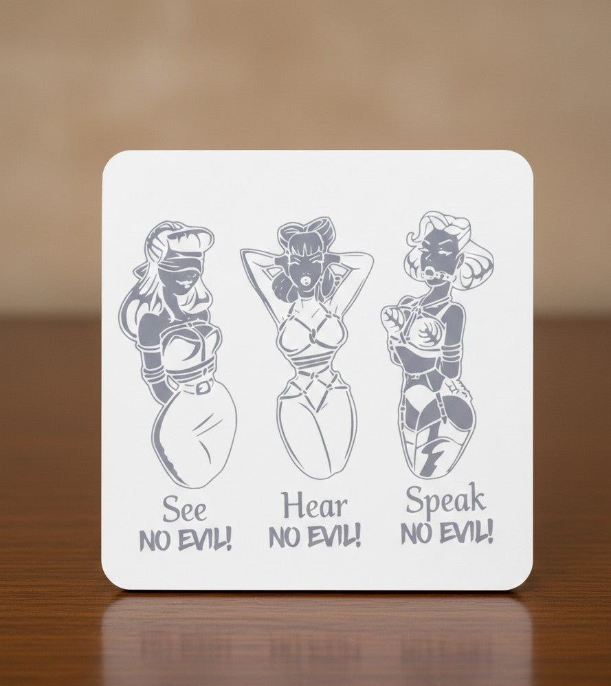 Pin-Up Girls Art Coaster - See No Evil, Hear No Evil, Speak No Evil