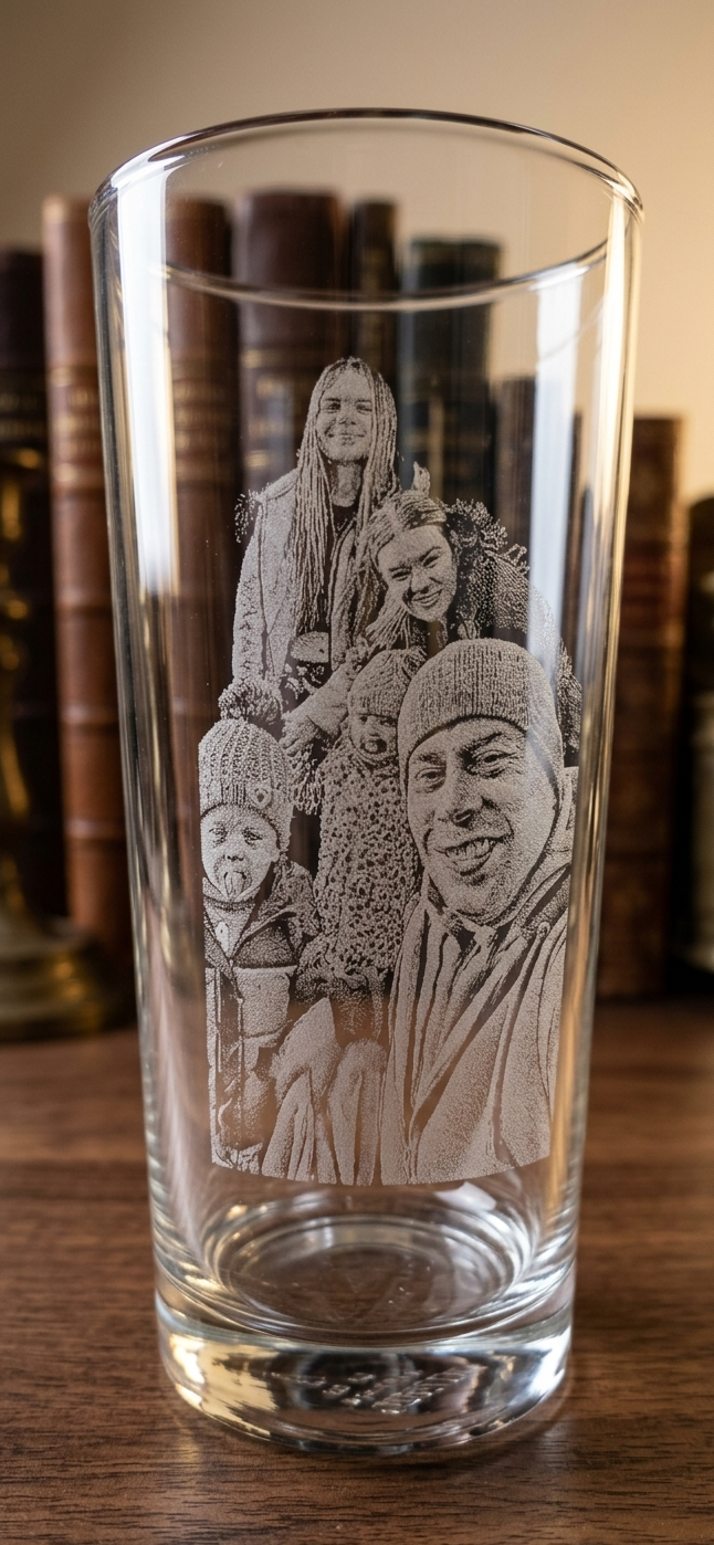 Personalised Photo Engraved Glass Tumbler — Custom Portrait Gift Anyone