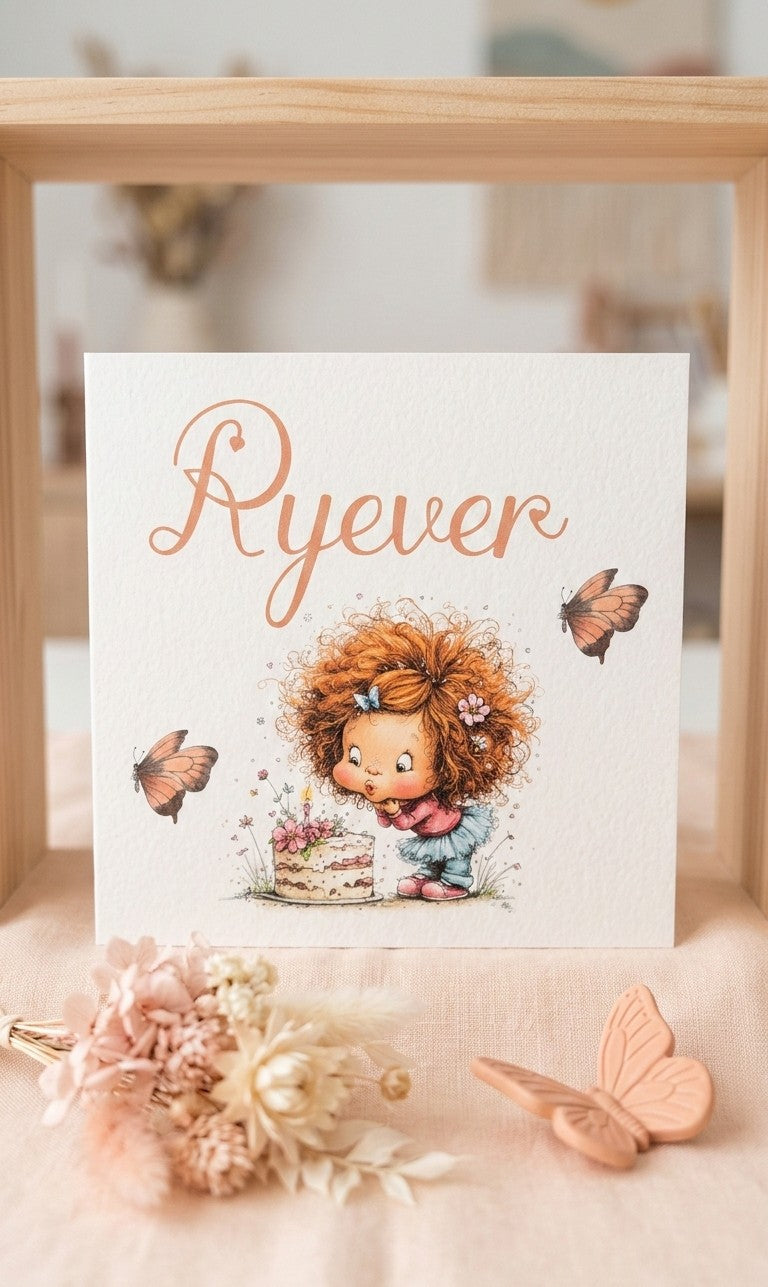Personalized Whimsical Girl Birthday Card - Butterflies Illustration