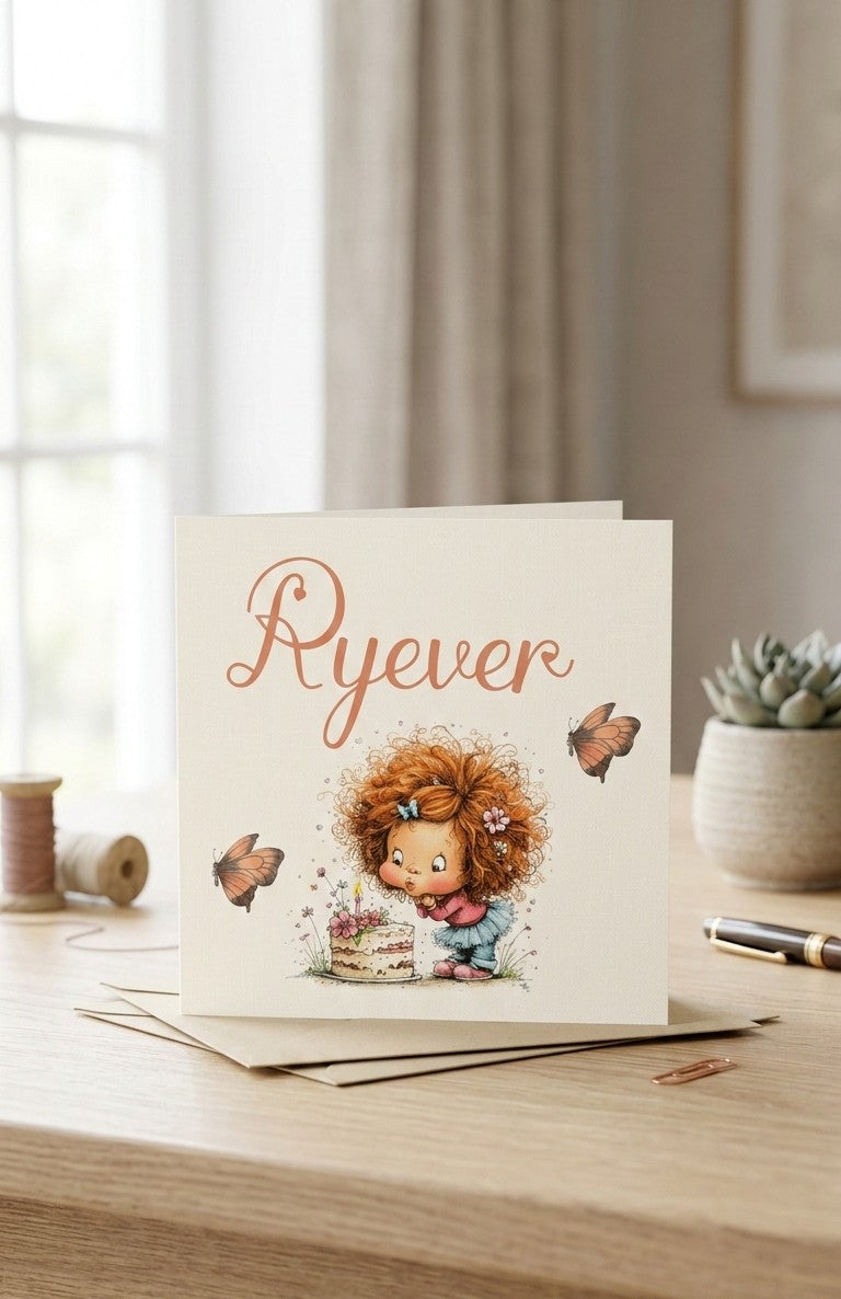 Personalized Whimsical Girl Birthday Card - Butterflies Illustration