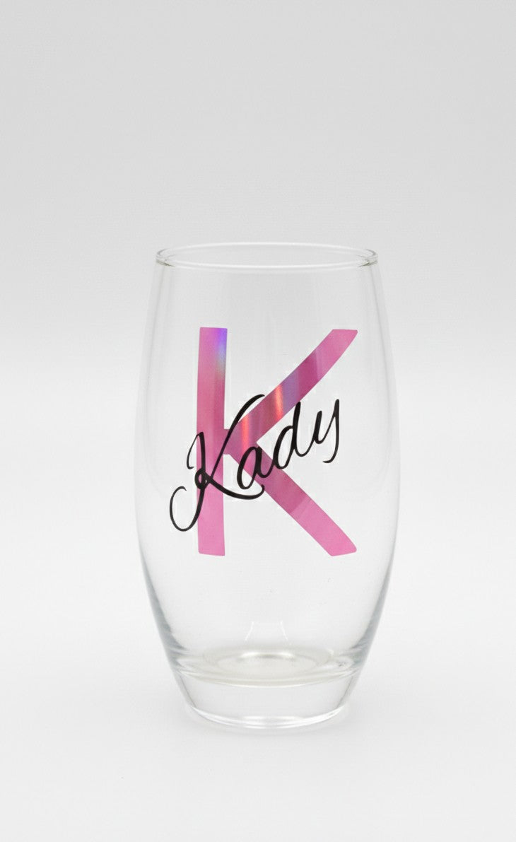 Personalized Glass with Name and Initial - Custom Engraved Gift, With Gift Box