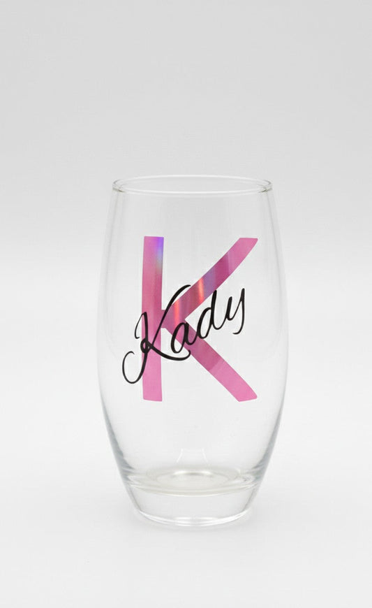 Personalized Glass with Name and Initial - Custom Engraved Gift, With Gift Box