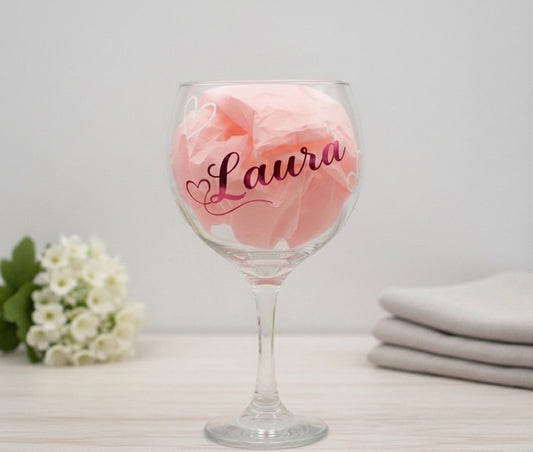 Personalised Gin Glass — Engraved Name & Heart — Birthday Gift for Her