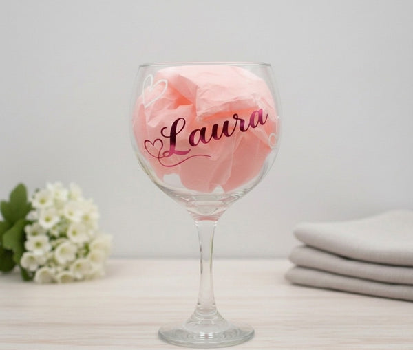 Personalised Gin Glass — Engraved Name & Heart — Birthday Gift for Her