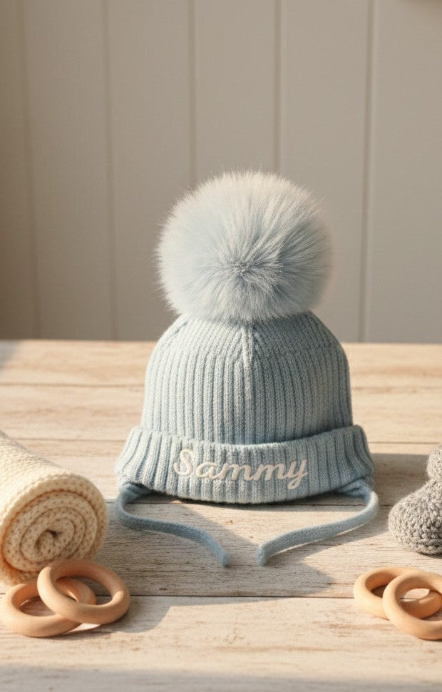 Personalized Baby Pom Pom Hat, Custom Name Beanie, Newborn Gift