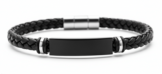 Personalized Men's Leather Bracelet - Custom Engraved Name ID Bracelet
