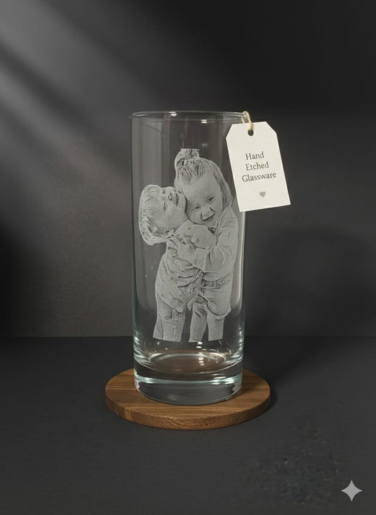 Personalized Photo Engraved Glass Tumbler – Custom Portrait Keepsake Gift