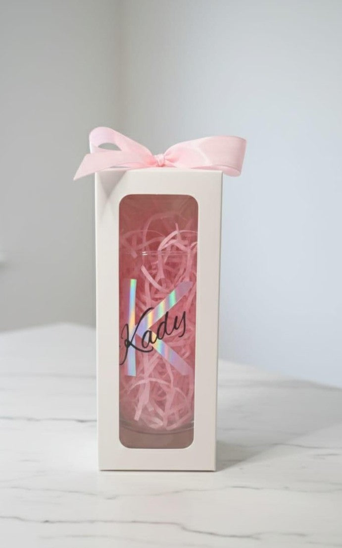 Personalized Glass with Name and Initial - Custom Engraved Gift, With Gift Box