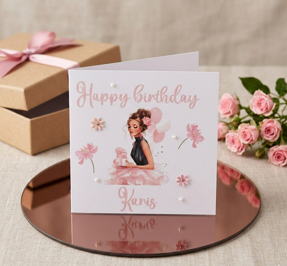 Personalized Birthday Card - Hand-Painted Tutu Girl Greeting Card