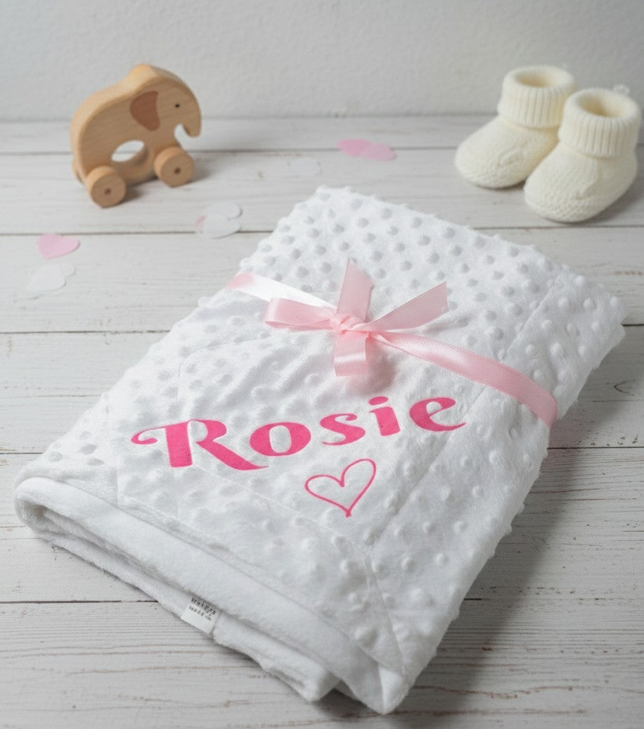 Personalised Baby Blanket — Custom Name Minky Dot Plush — New Baby Gift