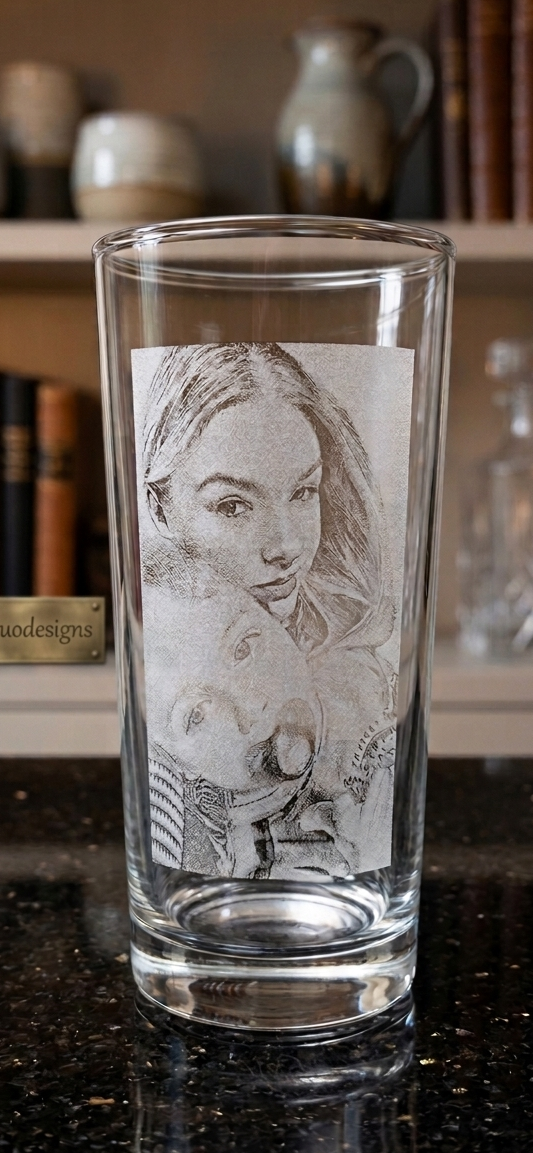 Personalised Photo Engraved Glass Tumbler — Custom Portrait Gift Anyone
