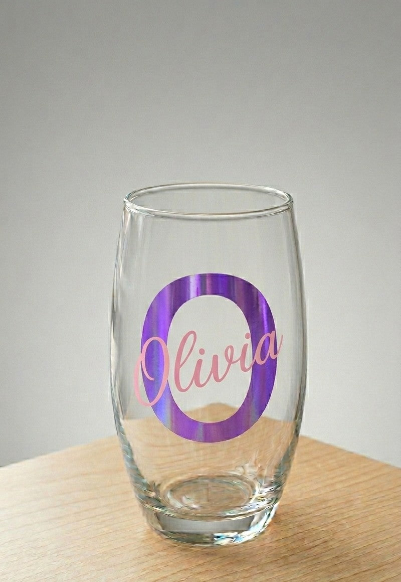 Personalized Glass with Name and Initial - Custom Engraved Gift, With Gift Box