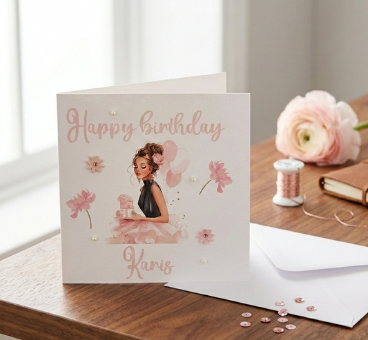 Personalized Birthday Card - Hand-Painted Tutu Girl Greeting Card