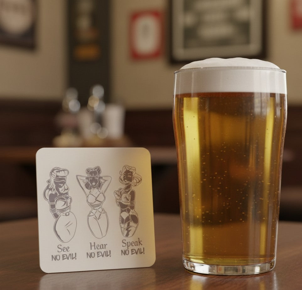 Pin-Up Girls Art Coaster - See No Evil, Hear No Evil, Speak No Evil