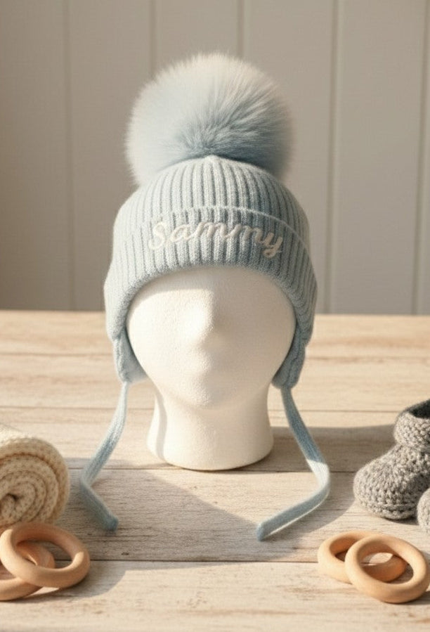 Personalized Baby Pom Pom Hat, Custom Name Beanie, Newborn Gift